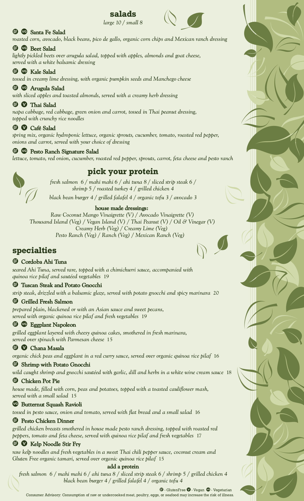 Menu Cafe Evergreen